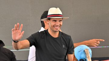 Spanish tennis player Rafael Nadal greets fans before a press conference with Norwegian tennis player Casper Ruud in Quito on November 27, 2022. (Photo by Rodrigo BUENDIA / AFP)