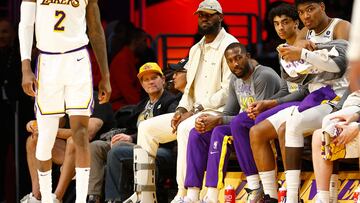 LOS ANGELES, CALIFORNIA - MARCH 05: LeBron James #6 of the Los Angeles Lakers during play against the Golden State Warriors in the first half at Crypto.com Arena on March 05, 2023 in Los Angeles, California. NOTE TO USER: User expressly acknowledges and agrees that, by downloading and/or using this photograph, user is consenting to the terms and conditions of the Getty Images License Agreement.   Ronald Martinez/Getty Images/AFP (Photo by Ronald Martinez/Getty Images) (Photo by RONALD MARTINEZ / GETTY IMAGES NORTH AMERICA / Getty Images via AFP)