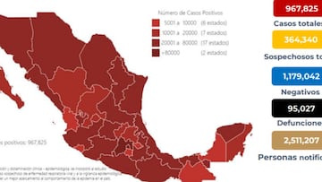 Mapa, muertes y casos de coronavirus en México por estados hoy 9 de noviembre