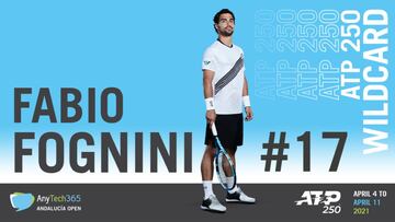 Fabio Fognini, 17? del mundo, jugará el Andalucía Open