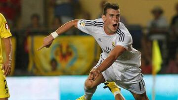 Bale celebra el gol que marc&oacute; en su debut liguero con el Real Madrid.