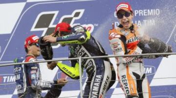 Jorge Lorenzo, Valentino Rossi y Marc Márquez. 