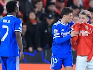 Prestianni y Vinicius, durante el Benfica-Real Madrid.