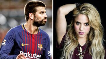 Imágenes de Gerard Piqué en un partido con el Barcelona y de Shakira