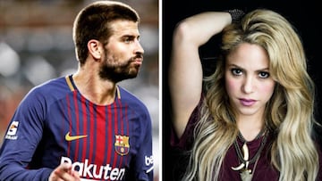 Imágenes de Gerard Piqué en un partido con el Barcelona y de Shakira