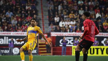 (L-R), Javier Aquino of Tigres and Lucas Rodriguez of Tijuana during the game Tijuana vs Tigres UANL, corresponding to Round 15 of the Torneo Apertura 2023 of the Liga BBVA MX, at Caliente Stadium, on November 01, 2023.
<br><br>
(I-D), Javier Aquino de Tigres y Lucas Rodriguez de Tijuana durante el partido Tijuana vs Tigres UANL, correspondiente a la Jornada 15 del Torneo Apertura 2023 de la Liga BBVA MX, en el Estadio Caliente, el 01 de Noviembre de 2023.