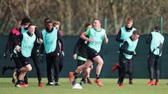 Los jugadores del Celtic, durante una sesi&oacute;n de entrenamiento previo al duelo contra el Anderlecht.