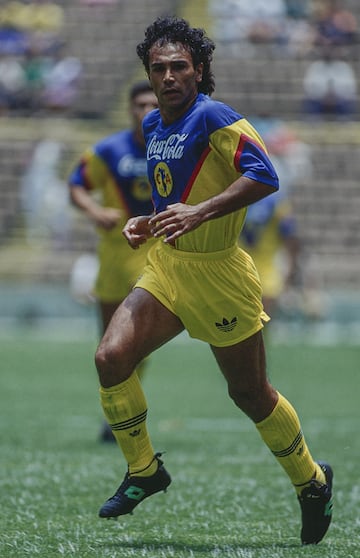 Hugo Sanchez Marquez of Team America, during the pre-season friendly match America vs Atlante, on July 26, 1992.
<br><br>
Hugo Sanchez Marquez del Equipo America, durante el partido amistoso de pretemporada America vs Atlante, el 26 de Julio de 1992.