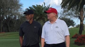 Tiger Woods, con su perilla blanca de Mac Daddy Santa, y Donald Trumpo este viernes.