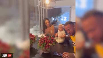 This video shared on social media shows the Brazilian soccer star getting a little distracted by an online poker game while celebrating his young daughter.