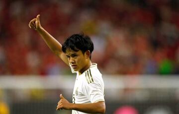 Real Madrid midfielder Takefusa Kubo gestures against Bayern Munich during their International Champions Cup match on July 20, 2019 at NRG Stadium in Houston, Texas. (Photo by AARON M. SPRECHER / AFP)