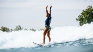 LEMOORE, CALIFORNIA - MAY 28: Five-time WSL Champion Carissa Moore of Hawaii surfs in the Final at the Surf Ranch Pro on May 28, 2023 at Lemoore, California. (Photo by Aaron Hughes/World Surf League)