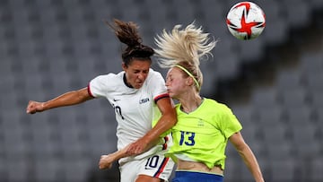  Carli Lloyd of the United States in action with Amanda Ilestedt of Sweden 