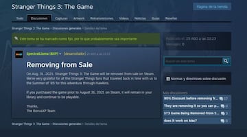 Mensaje oficial en Steam.