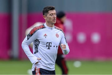 Robert Lewandowski durante un entrenamiento con el Bayern Munich