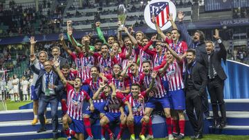 Los jugadores del Atlético celebran la Supercopa de Europa.