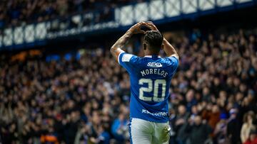 Alfredo Morelos celebrando un gol con Rangers.