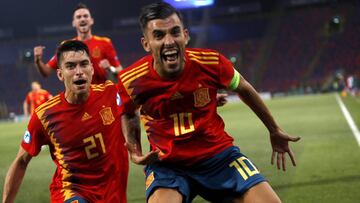 La alegr&iacute;a de Dani Ceballos, al marcar ayer de falta ante Polonia. 