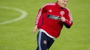 Niki Zimling, durante un entrenamiento de Dinamarca estos días.