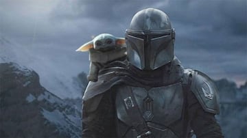 Grogu and Mando in a still from The Mandalorian.