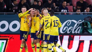 GIRONA, SPAIN - NOVEMBER 16: Mattias Svanberg of Sweden celebrates scoring his side's 2nd goal during the friendly match between Mexico and Sweden at Montilivi Stadium on November 16, 2022 in Girona, Spain. (Photo by Eric Alonso/Getty Images)