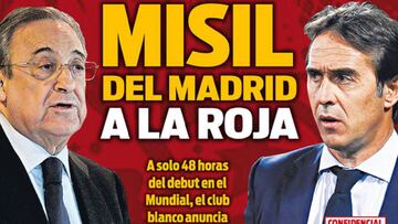 Portada del Sport del 13 de junio de 2018, que recoge la noticia del anuncio de Julen Lopetegui como nuevo entrenador del Real Madrid.