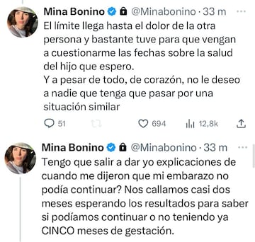 El descargo de Mina Bonino a través de las redes sociales.