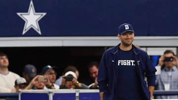 ARLINGTON, TX - JANUARY 03:   Tony Romo #9 of the Dallas Cowboys looks at the field after a 34-23 loss against the Washington Redskins at AT&amp;T Stadium on January 3, 2016 in Arlington, Texas.  (Photo by Ronald Martinez/Getty Images)