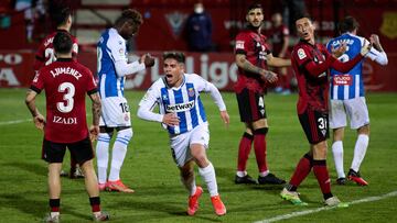 MIRANDA DE EBRO, SPAIN - MARCH 13: Nico Melamed of RCD Espanyol celebrates after scoring his side&#039;s second goal during the Liga Smartbank match between CD Mirandes and RCD Espanyol at Estadio Municipal de Anduva on March 13, 2021 in Miranda de Ebro, 