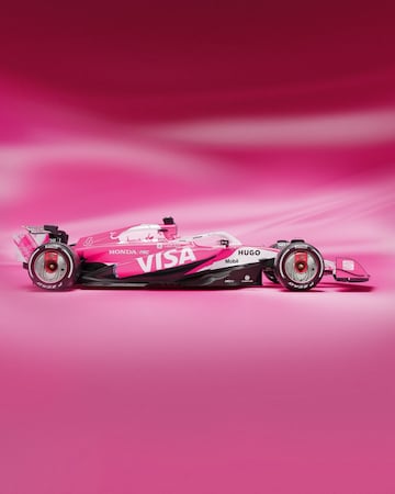 La escuder¨ªa italiana muestra su dise?o especial en rosa para los monoplazas de sus pilotos Liam Lawson y Isack Hadja.