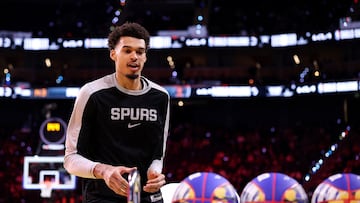 SAN FRANCISCO, CALIFORNIA - FEBRUARY 15: Victor Wembanyama #1 of the San Antonio Spurs participates during the 2025 KIA Skills Challenge as part of the State Farm All-Star Saturday Night at Chase Center on February 15, 2025 in San Francisco, California. NOTE TO USER: User expressly acknowledges and agrees that, by downloading and or using this photograph, User is consenting to the terms and conditions of the Getty Images License Agreement. Ezra Shaw/Getty Images/AFP (Photo by EZRA SHAW / GETTY IMAGES NORTH AMERICA / Getty Images via AFP)