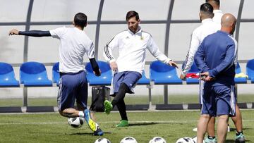 Lionel Messi durante un entrenamiento con la Selección Argentina