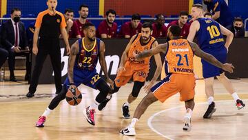 Cory Higgins of Fc Barcelona in action during the Turkish Airlines EuroLeague match between FC Barcelona and Valencia Basket at Palau Blaugrana on January 07, 2021 in Barcelona, Spain.
AFP7
07/01/2021 ONLY FOR USE IN SPAIN