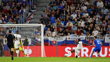 Soccer Football - World Cup - UEFA Qualifiers - Group A - Slovakia v Germany - National Football Stadium, Bratislava, Slovakia - September 4, 2025 Slovakia's David Strelec scores their second goal REUTERS/David W Cerny