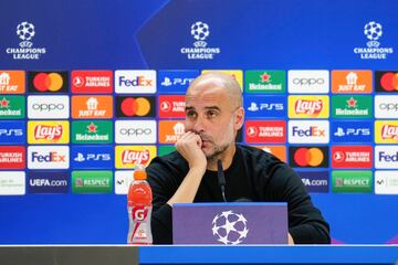 Guardiola, en la sala de prensa del Bernabéu.