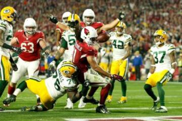 Larry Fitzgerald se aupó ayer al olimpo de los dioses de Arizona Cardinals, si es que no lo estaba ya. El jugador le dijo ayer al mundo: "Hola soy Larry Fitzgerald y estoy preparado para ganar la NFL". Incluso anotó el TD de la victoria saliendo desde el backfield.