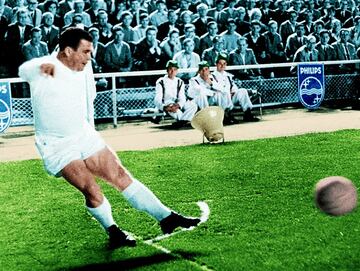 The finest left-footer to ever pull on the Real Madrid shirt. A genius with a wonderful shot that saw him become known as ¡®Ca?oncito Pum¡¯ (¡®Little Cannon Boom¡¯). He was at Madrid from 1958 to 1967, overcoming the effects of a two-year ban before his arrival in Spain, aged 31, to remain one of the greatest players of his generation. He scored 242 goals in 262 games for Los Blancos. Enough said.