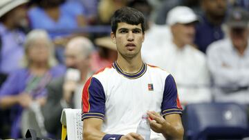 Carlos Alcaraz, durante un descanso, en el US Open.