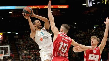 MILAN, ITALY - MARCH 13: Anthony Randolph, #3 of Real Madrid in action during the 2017/2018 Turkish Airlines EuroLeague Regular Season Round 26 game between AX Armani Exchange Olimpia Milan and Real Madrid at Mediolanum Forum on March 13, 2018 in Milan,
