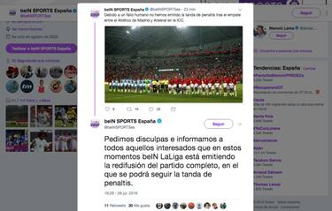 Bein Sports no emitió la tanda de penaltis del Atlético-Arsenal