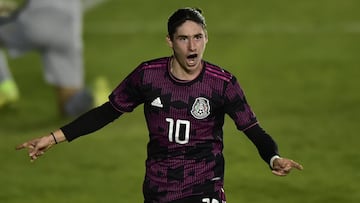  Marcelo Flores celebrates 2-1 of Mexico during the game Mexico U-20 vs Brazil U-18 corresponding to Revelations Cup Celaya 2021, at Miguel Aleman Valdes Stadium, on November 13, 2021.
 
 &lt;br&gt;&lt;br&gt;
 
 Marcelo Flores celebra su gol 2-1 de Mexico