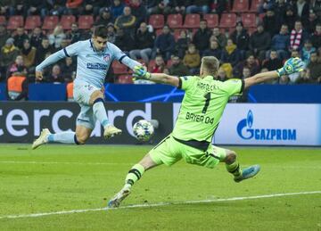 Diego Morata in action against Bayer Leverkusen.