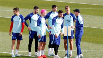 Reguilón, Hermoso, Griezmann, Morata, Koke y Llorente, en un entrenamiento del Atlético. Nunca llueve eternamente.