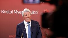 El presidente del Atlético de Madrid, Enrique Cerezo, este lunes en el Estadio Wanda Metropolitano en Madrid.