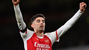 Kai Havertz, jugador del Arsenal, celebra uno de los goles anotados ante el Chelsea.