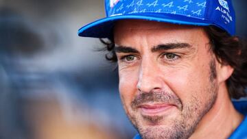 BUDAPEST, HUNGARY - JULY 28: Fernando Alonso of Alpine F1 and Spain during the media session during previews ahead of the F1 Grand Prix of Hungary at Hungaroring on July 28, 2022 in Budapest, Hungary. (Photo by Peter J Fox/Getty Images)