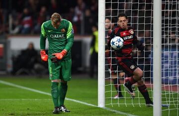 Ter Stegen y Chicharito en un Leverkusen-Barcelona de Champions en 2015.