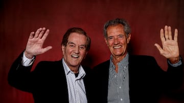 Los integrantes del D¨²o Din¨¢mico, Manuel de la Calva (i) y Ram¨®n Arcusa (d), posan para Europa Press, a 9 de mayo de 2024, en Madrid (Espa?a). D¨²o Din¨¢mico es un d¨²o musical espa?ol formado en 1958 por Manuel de la Calva y Ram¨®n Arcusa, que a¨²n sigue en activo. Se les considera uno de los grupos pioneros y m¨¢s influyentes del pop espa?ol, as¨ª como precursores del fen¨®meno fan en la d¨¦cada de 1960. Entre sus temas m¨¢s conocidos destacan ¡®Quince a?os tiene mi amor¡¯, ¡®Quisiera ser¡¯, ¡®Amor de verano¡¯ y ¡®Resistir¨¦¡¯. Tambi¨¦n fueron compositores y productores para otros artistas, como el tema ¡®La, la, la¡¯ con el que Massiel gan¨® el Festival de Eurovisi¨®n en 1968. La SGAE les ha concedido su Medalla de Honor por la contribuci¨®n a la sociedad civil de autoras y autores relevantes.
09 MAYO 2024;MADRID;RETRATOS;DUO DINAMICO;EUROPA PRESSS
Ricardo Rubio / Europa Press
09/05/2024