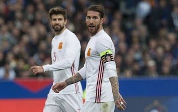 Piqué and Sergio Ramos in action for Spain last night