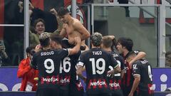 Milan (Italy), 08/10/2022.- AC Milan'Äôs Brahim Diaz jubilates with his teammates after scoring the 2-0 goal during the Italian serie A soccer match between AC Milan and Juventus in Milan, Italy, 08 October 2022. (Italia) EFE/EPA/MATTEO BAZZI
